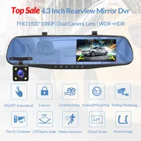 Dashcam 4.3 pouces 1080P IPS voiture DVR enregistreur de conduite rétroviseur double lentille enregistreur de voiture Support caméra de recul boîte noire 2