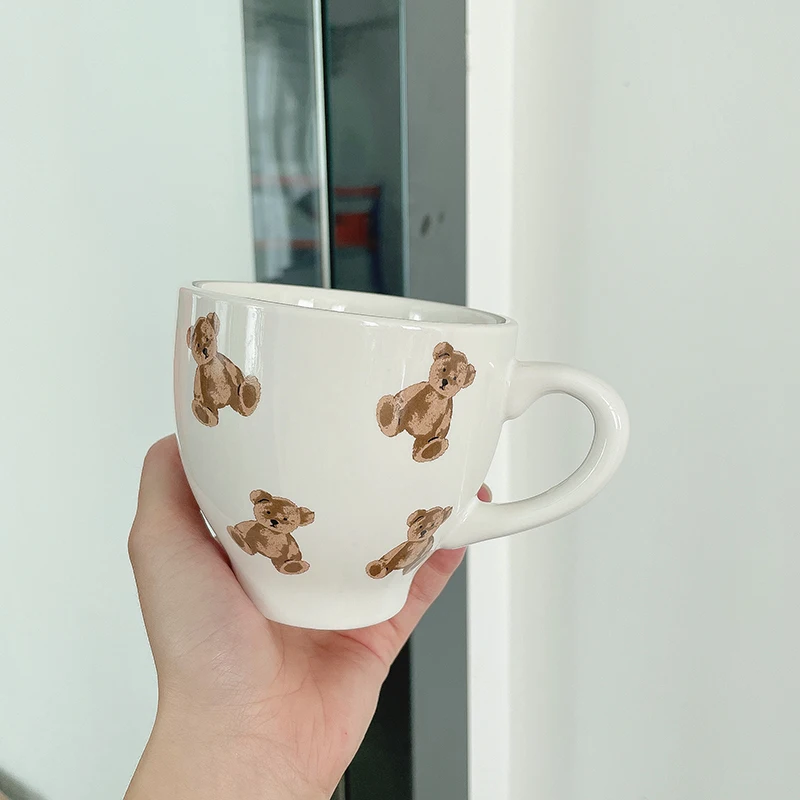 

Korean Chubby Cream Bear Mugs Cute Couple Ceramic Coffee Cup Ice Cream Bowl Fruit Salad Bowls Breakfast Bread Milk Mug Tableware
