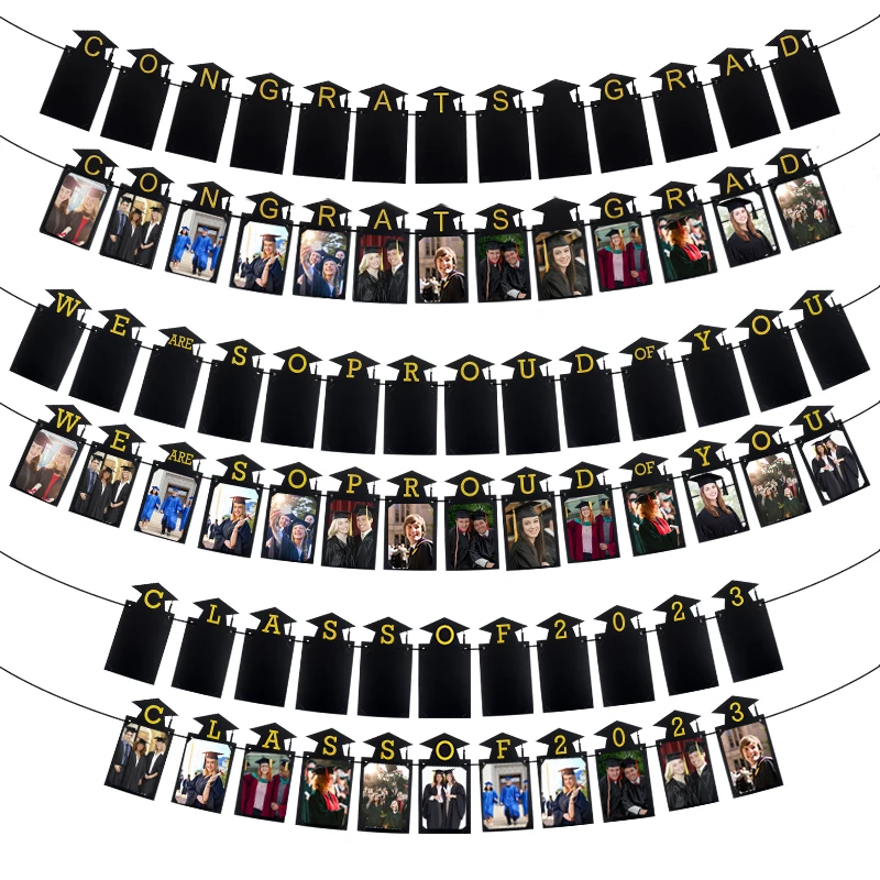 

Graduation Photo Frame Banner Bachelor Cap Paper Bunting Garland Class of 2023 Congrats Grad Party Decoration Hanging Photo Prop