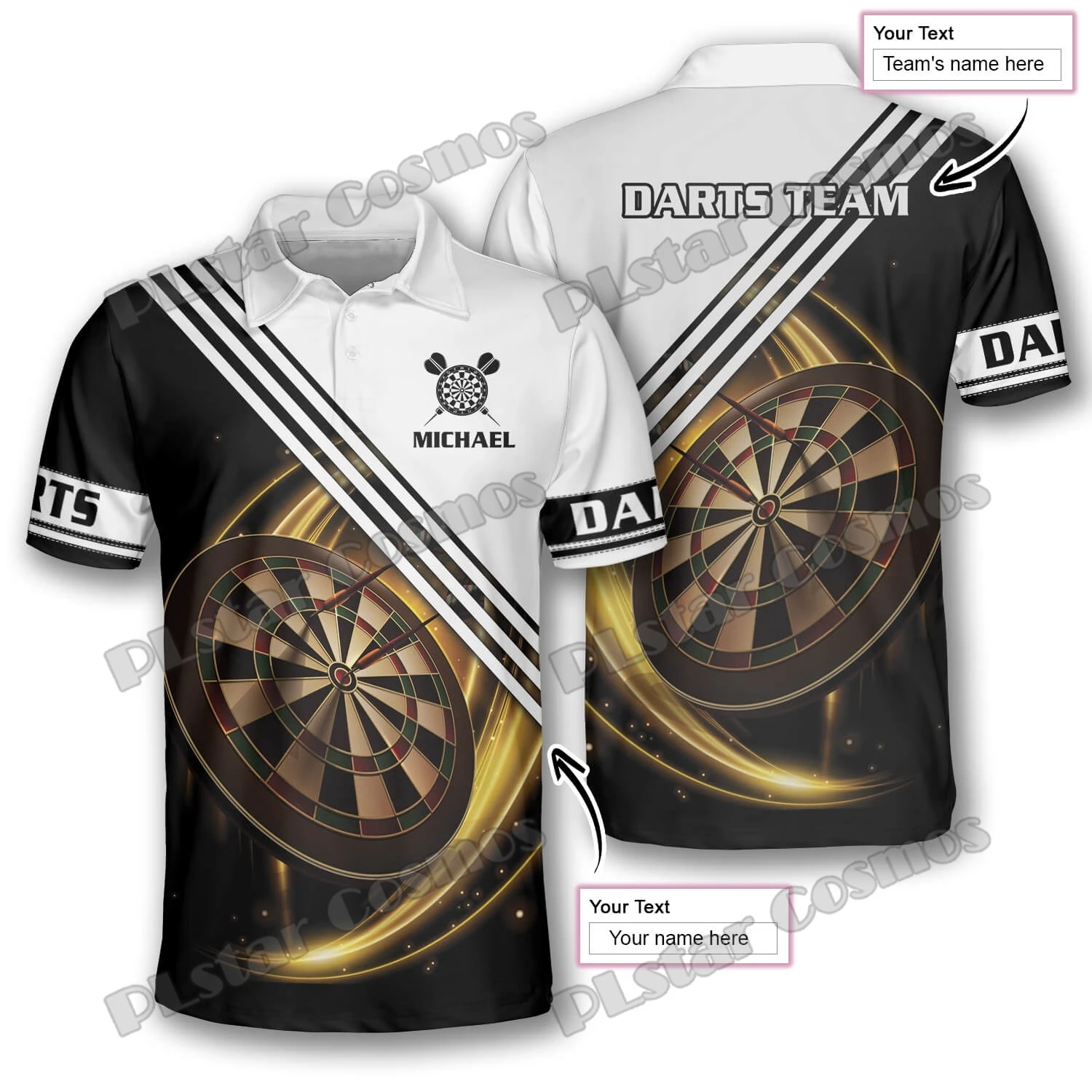 

White Black Dart Board Personalized Darts 3D Printed Fashion Men's Polo Shirts Summer Casual Unisex Premium Polo Shirt PLP37