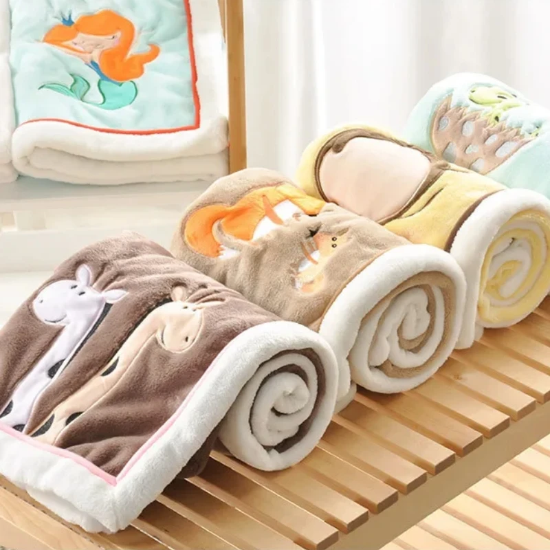 Baby Blankets Newborn Cartoon Embroidery Flannel Baby Blanket Baby Boys Girls Swaddle Wrap Infant Stroller Cover Kids Blanket 6