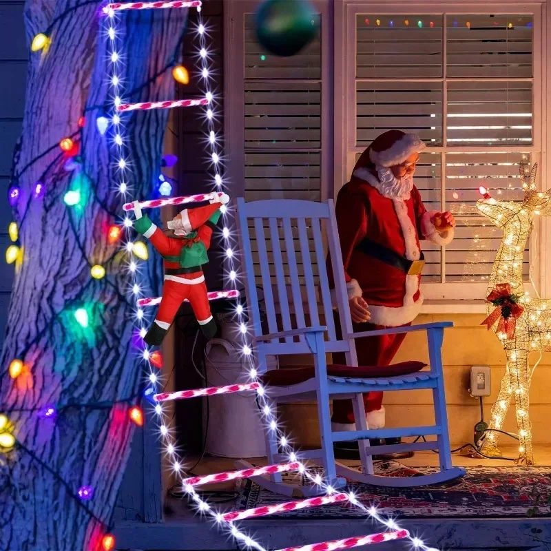 Guirlande Lumineuse Noël échelle Avec Père Noël - 90 LEDs RGB, 75x30 Cm, 8 Modes - Pour Intérieur/extérieur