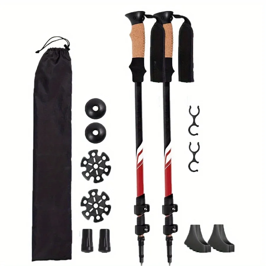 2PCS Portable Lightweight Trekking Poles Collapsible Hiking Poles Climbing Cane Aluminum Walking Sticks with Cork Grip Rubber