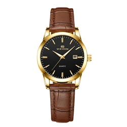 Elegant Brown Strap Leather Ladies Watch with Gold Case - Perfect for Banquets & Daily Elegance (2502HK)