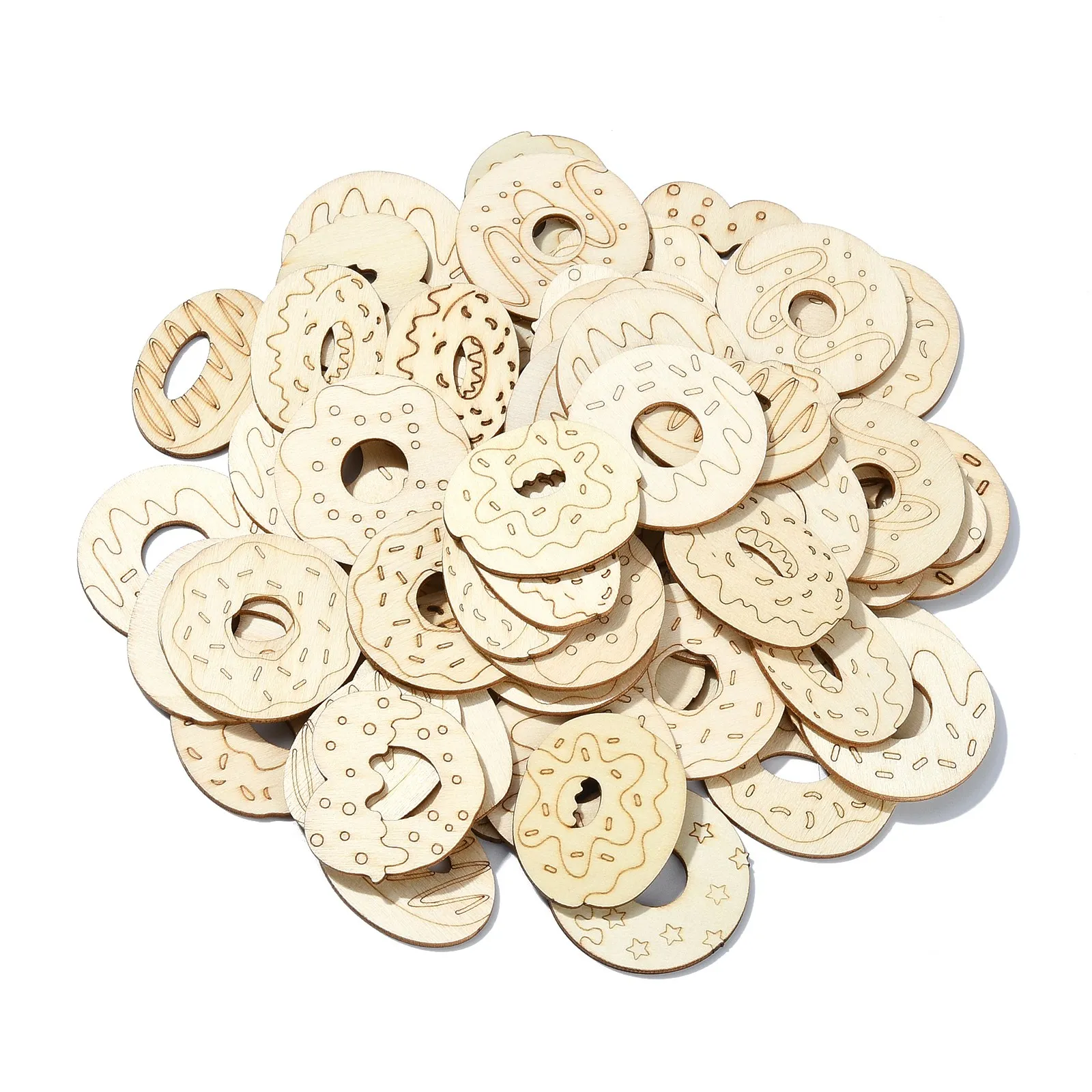 Panda hall 100pcs zufällige unfertige Holz Donut Ausschnitt baumeln Charms Holz Dessert süße Lebensmittel Scheiben für DIY Handwerk Dekor – Detail 8