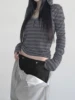 Casual Striped Breasted Long Sleeve Hooded T-Shirts Women Design Slim Fit Simple Fashion Blouses 4