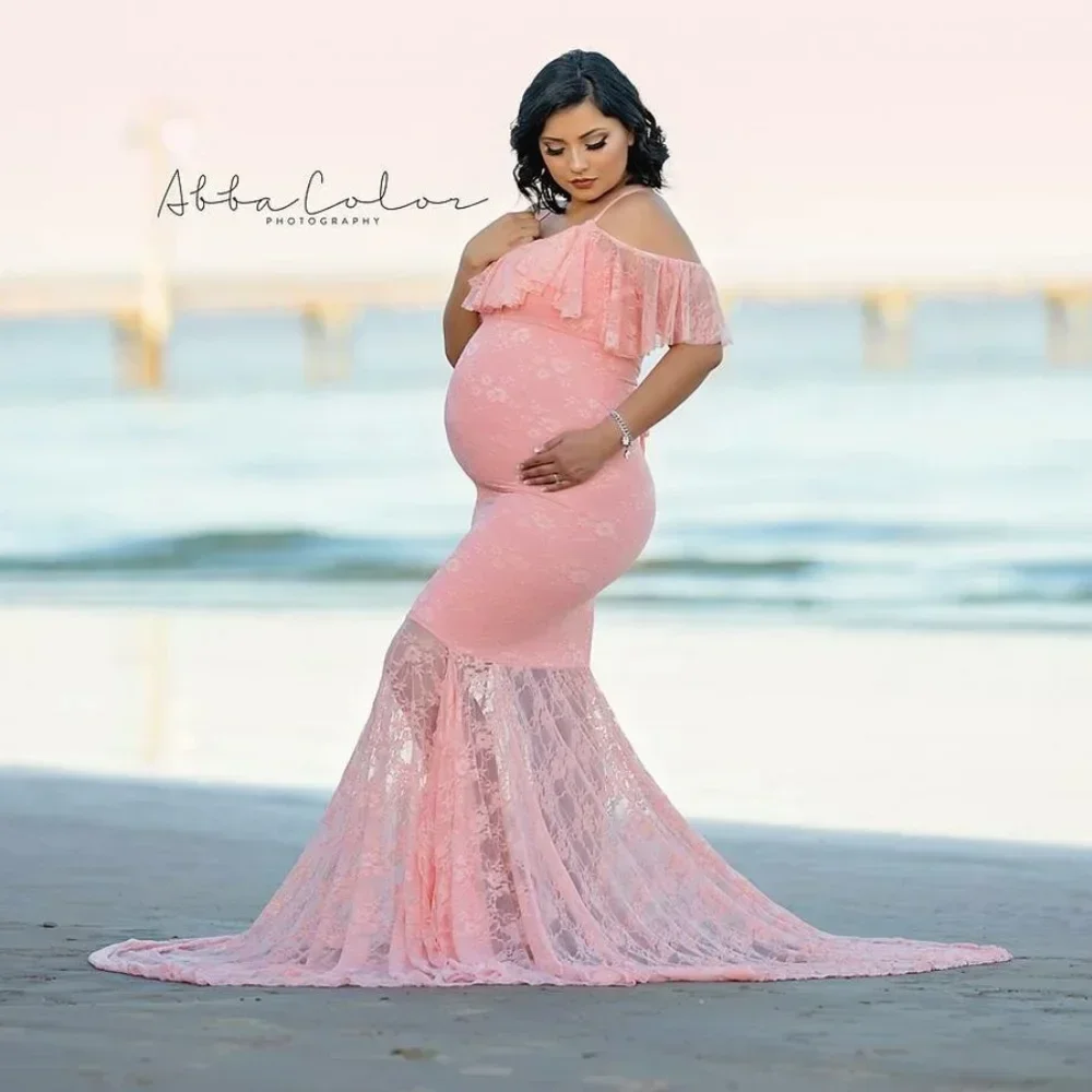 

Pregnant woman baby shower Christmas dress long sleeve lace dress pregnant woman fancy photo shooting photography props clothes