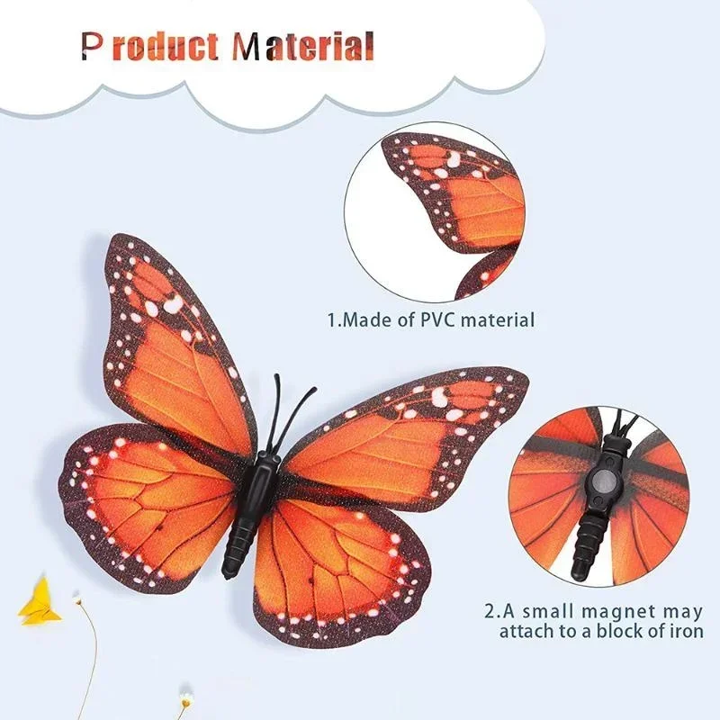 New 10Pcs 4.72 In Monarch Butterfly Decoration Stickers Fake Butterflies for Crafts Artificial Wall 3D Home Decor