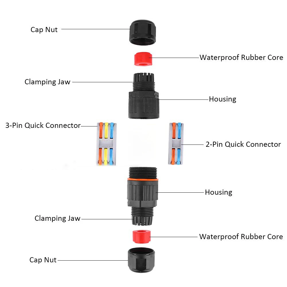 IP68 Waterproof Joint Wire Quick Connection Waterproof Connector 2/3 Pin Solder Less LED Lamp Wiring Outdoor Rainproof Terminal