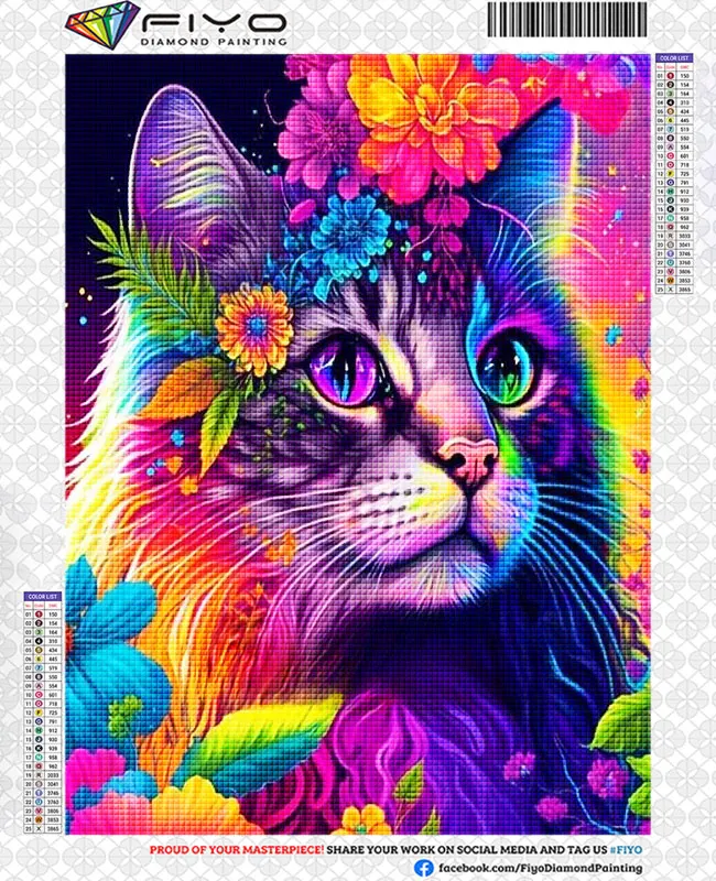 Diamond Painting Kit ,cat Kitten With Flowers Peonies Crown, Rhinestone  Cross Stitch , 5D DIY Full Square / Round Drill , DIY Decor Gift 