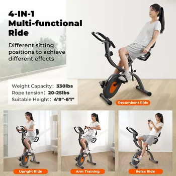 Exercise Bike Folding Exercise Bike with Pulse Sensor LCD Monitor Recumbent Exercise Bike with Arm Resistance Bands Indoor 3