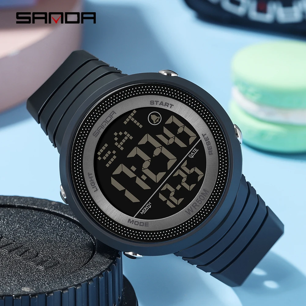 SANDA Brand Men Sports Watches Fashion Chronos Countdown Waterproof LED