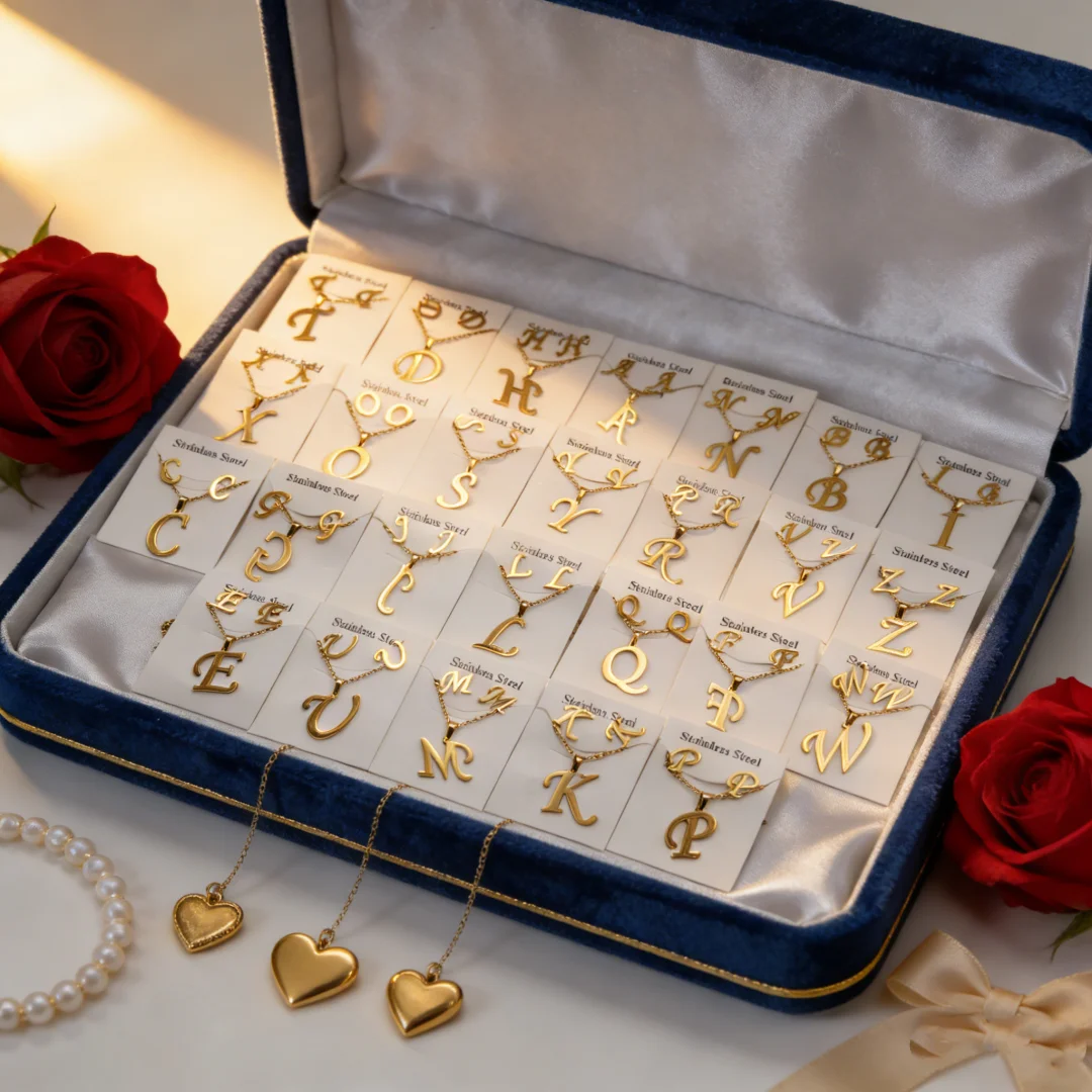 10 Pieces Mixed Random Stainless Steel 26 Letter Necklace and Earring Set, Women's Jewelry Gift, Mother's Day Valentine's Day Jewelry Gift 4