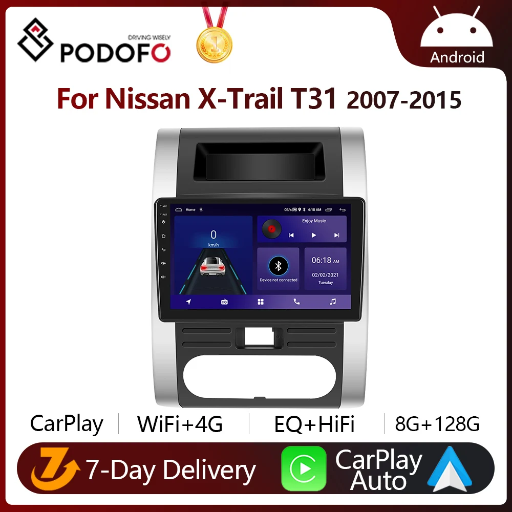 Podofo 4G CarPlay Android Car Radio For Nissan X Trail T31 2007 2015 Multimedia Video Player GPS