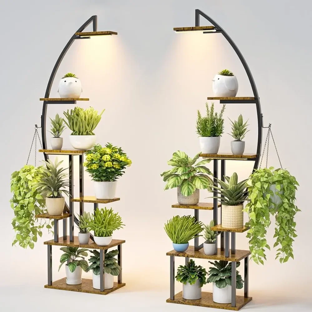 

Indoor plants stand,with Grow Light, 7 Tiered Metal Shelf, Half-Moon Shape Rack Living Room, Patio, Balcony