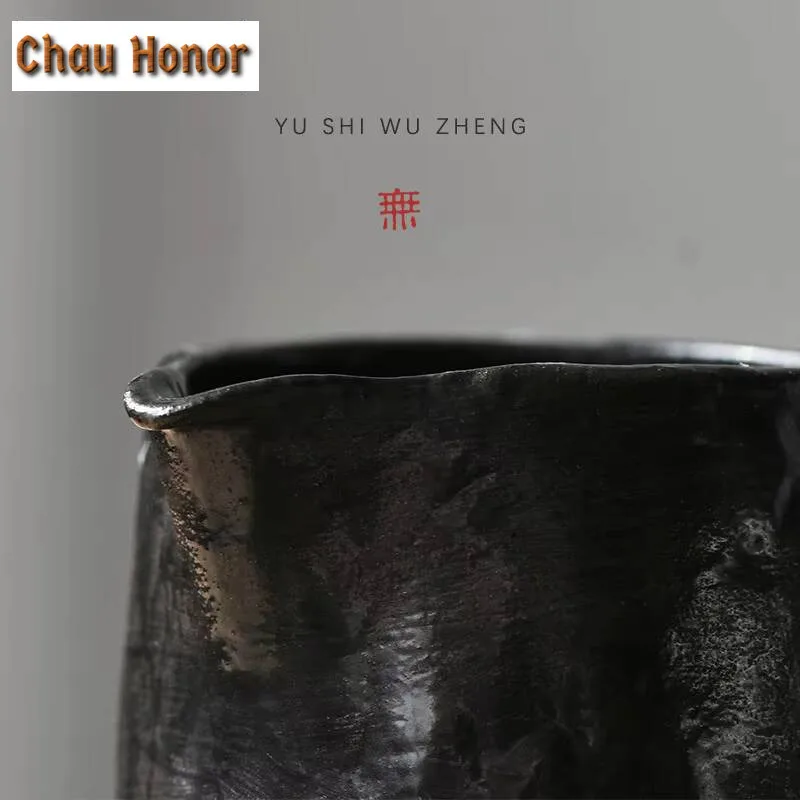 300ml Japanese Rough Pottery Coffee Pot Handmade Ceramic Hand Flushing Share Cup Creative Handle Public Tea Pitcher Justice Cup