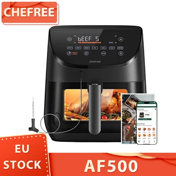 Friggitrice ad aria CHEFREE AF500 1700W 6,5L, con termometro a sonda intelligente, modalità di cottura 8 in 1, rapido 230 ℃ Riscaldamento, promemoria scossa 1