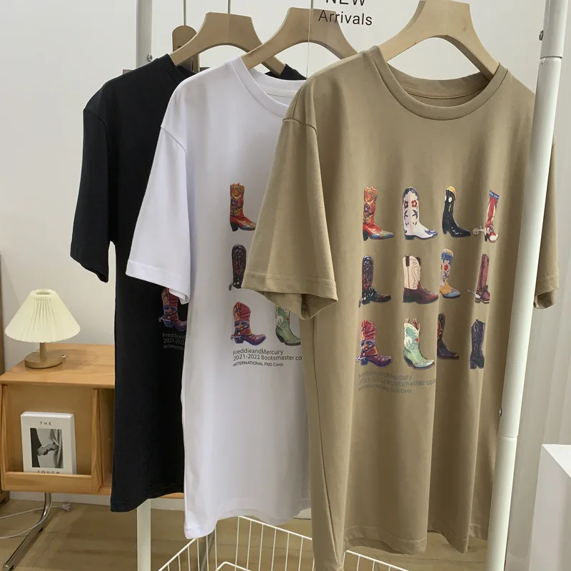 1pcs nine boots Western T-Shirt Women T Shirt Summer Loose Vintage Boho Texas T Shirt Cowgirl Cowboy Cute Graphic Tees945_voghion.com