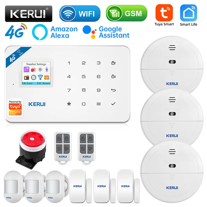 מערכת אזעקה אלחוטית KERUI לבית עם מערכת אזעקה 4G/WIFI, פאנל אזעקה GSM W184, מכשירי בית חכמים