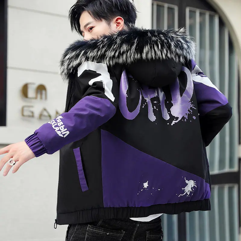 2023 Fashion Winter Jacket Men Big Cool Fur Collar Casual Parka