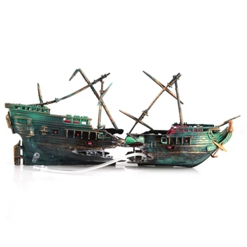 Bubbling Aquarium Decoration Sunken Ship Ornament Decor for Fish Tanks