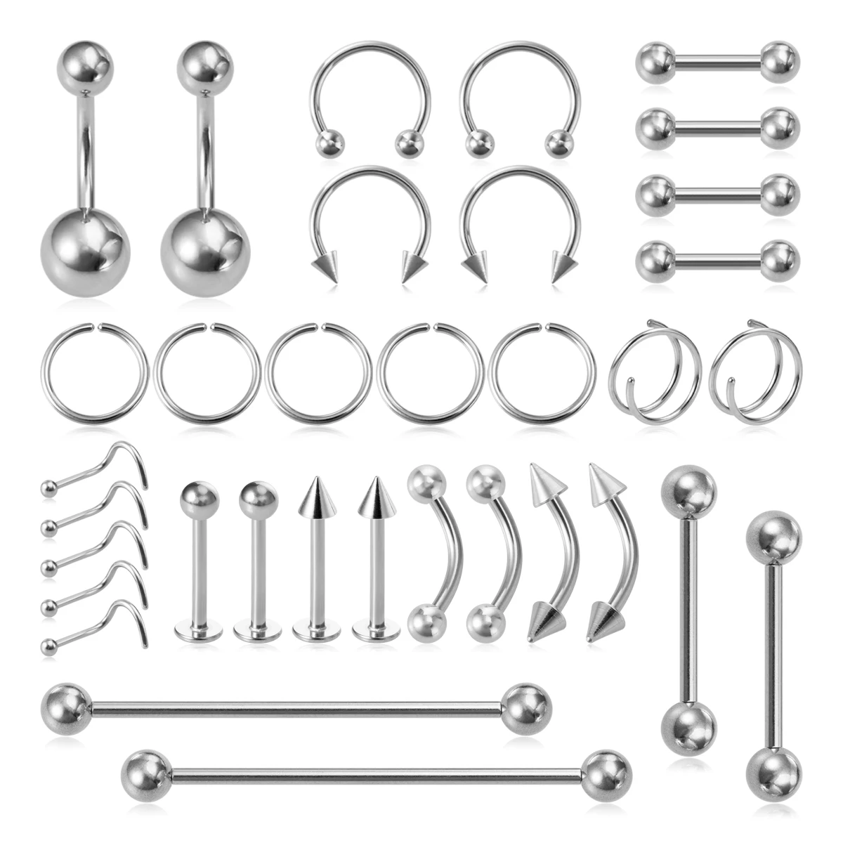 Kit de Piercing corporal de acero inoxidable para labio, nariz, ombligo