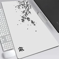 Cherry Blossom XXL Gaming Desk Mat - Gray Sakura Mousepad for Office and Gaming Desks (BLACK-1)