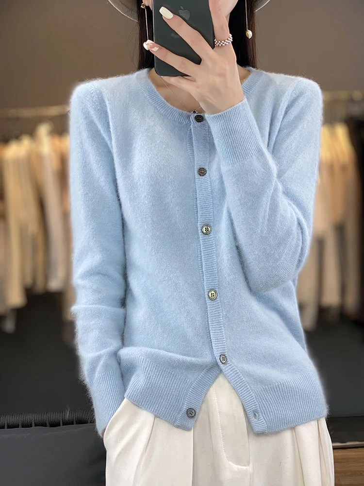 Aliselect 여성용 가디건, 퓨어 밍크 캐시미어 스웨터, O넥 루즈 여성 의류, 단색 니트웨어 상의, 매우 따뜻함