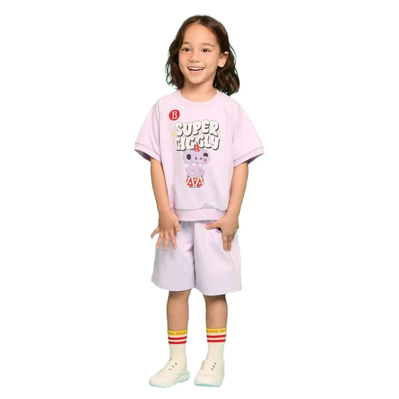 여름 2026 새로운 아이들 티셔츠 한한국 소년 소녀 편지 인쇄 티셔츠 어린이 카주얼 귀여운 짧은 소매 세트
