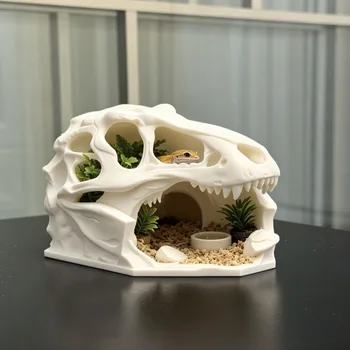 3D‑Printed T‑Rex Skull Hideout, Reptile Terrarium Decor Cave Ornament for Leopard Gecko, Corn Snake, Lizard Habitat Supplies 1