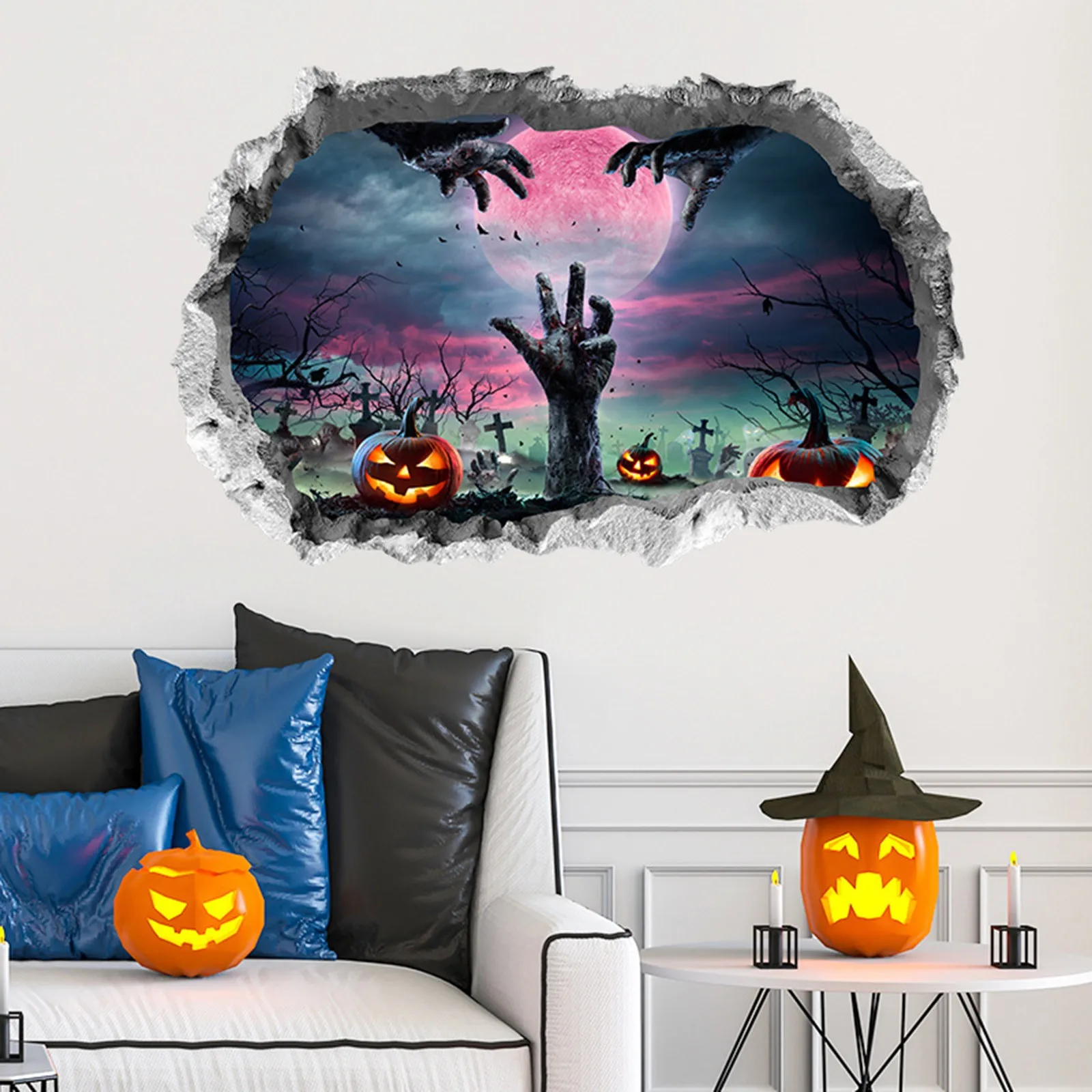 3d Wall Stickers Scary Ghost Halloween Removable Interior Decoration Scary Atmosphere Bar Party Spooky Decoration Props.