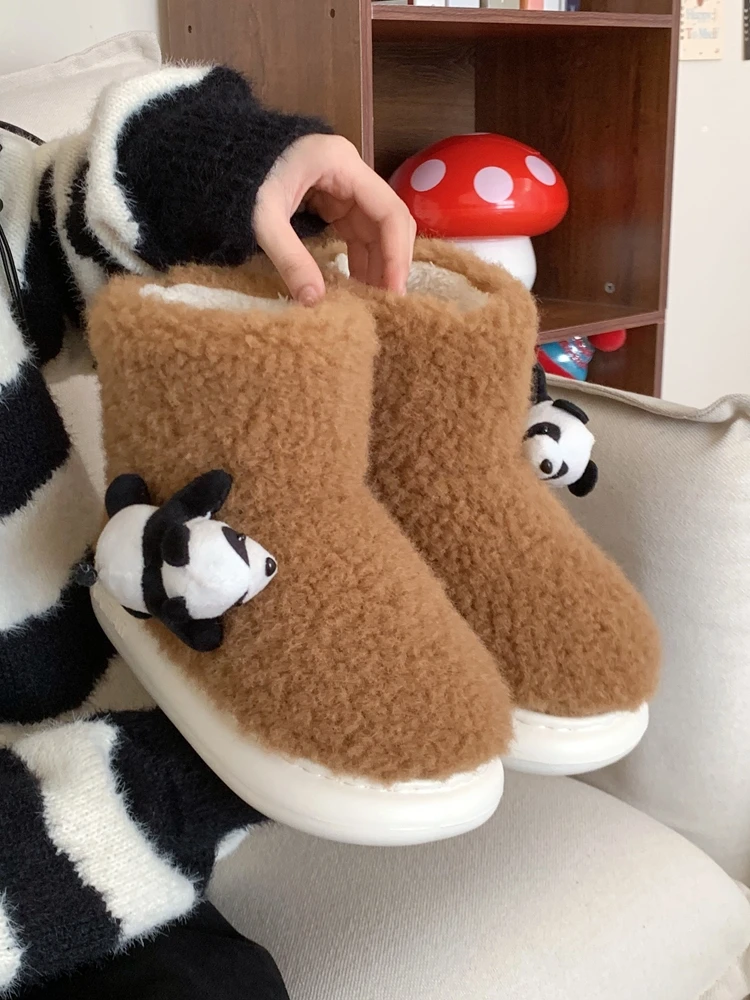 Cute Adorable Lying Down Bear Lamb Wool Cotton Shoes For Women 2023 Winter Casual And Versatile Warm And