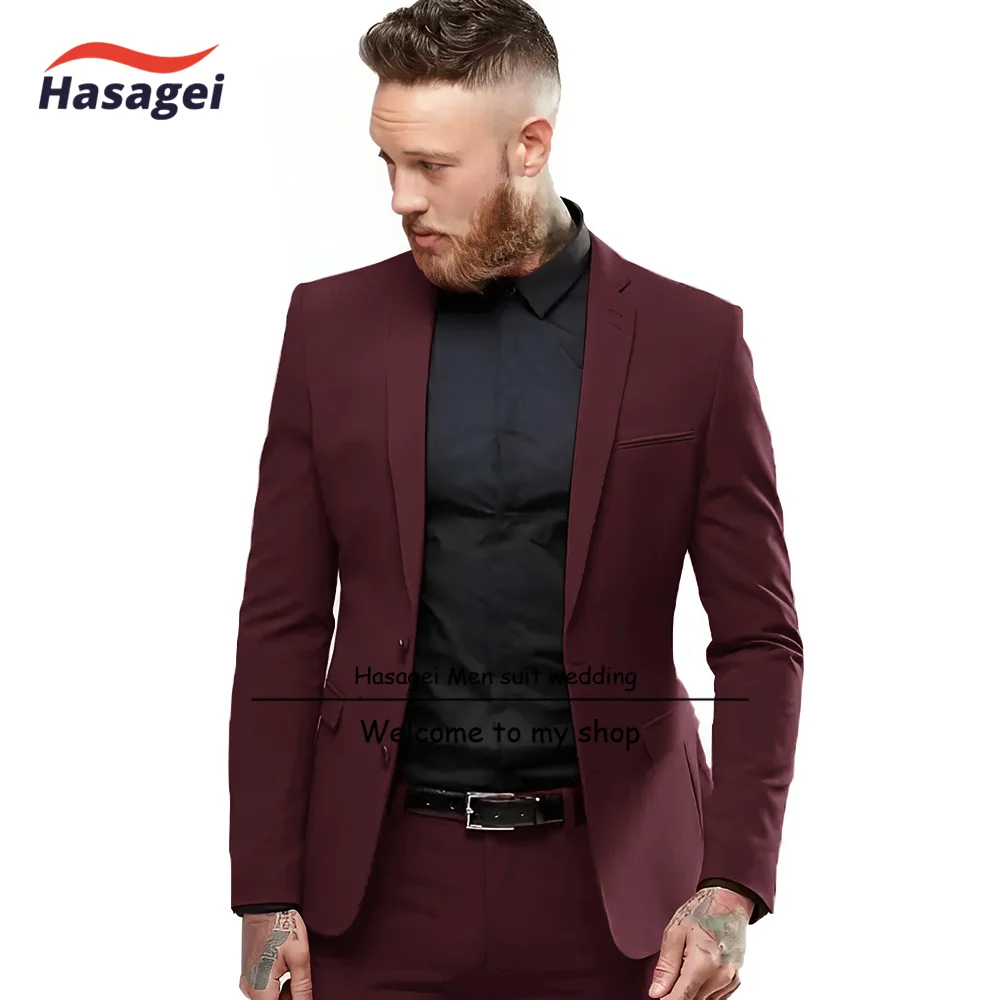 New Red Men's Suit Single-Breasted Slim Fit Formal Wedding Banquet Party Custom Two-Piece Suit (Jacket + Pants)