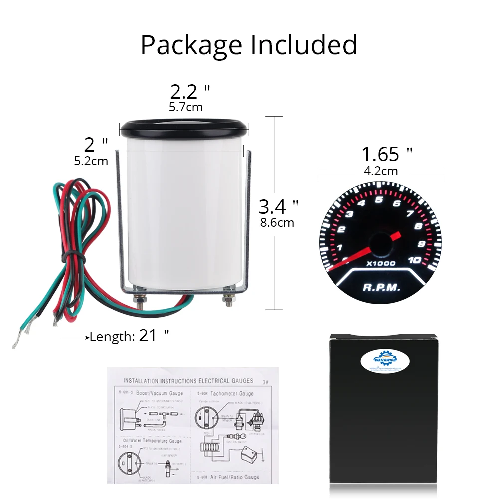 자동차 타코미터 타코 0-10000 RPM 게이지 범용, 4 6 8 실린더 엔진, 자동차 SUV 미터, 내부 부품 액세서리, 52mm