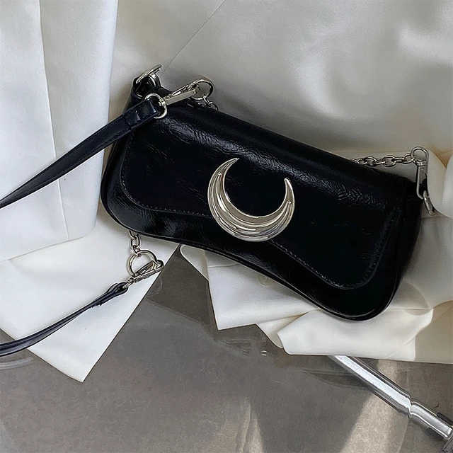 Women Black Shoulder Bags Vintage Handbag Retro Classic Small Purse 90s  Buckle Closure: Handbags