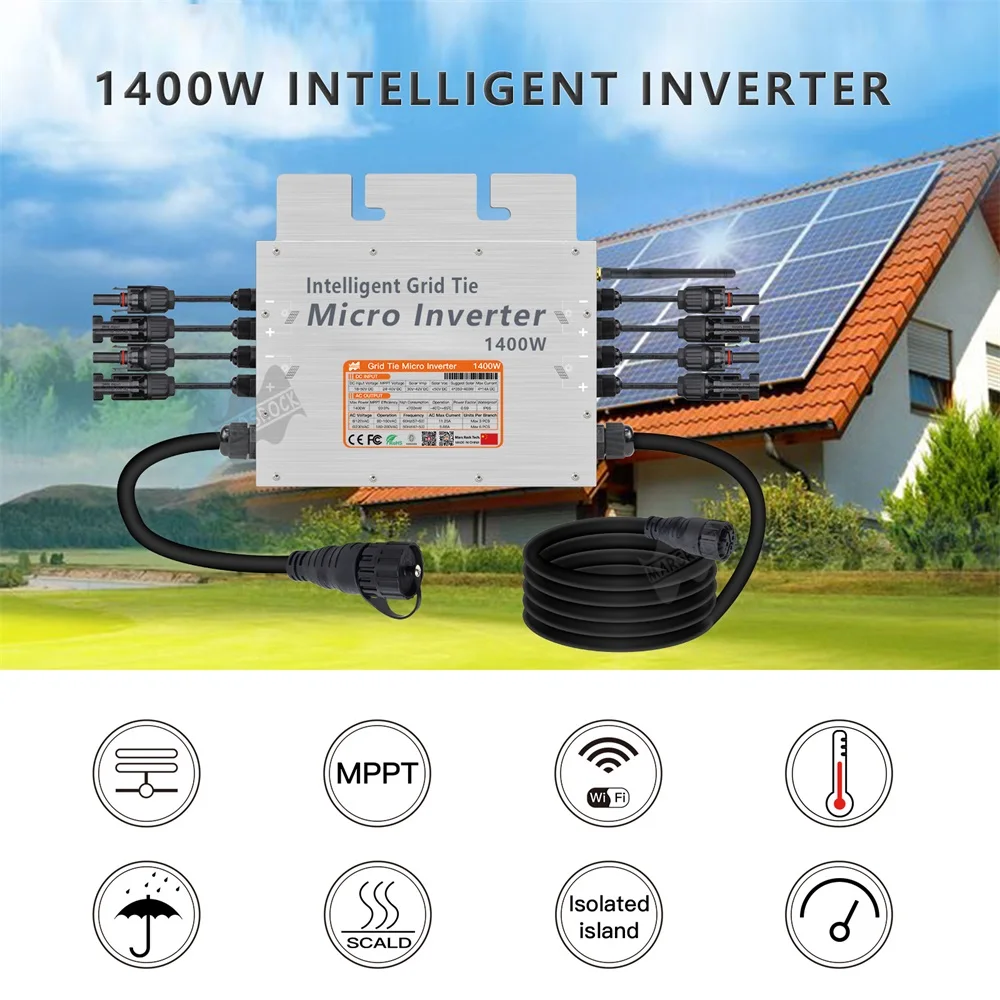 1400W Solar Grid Tie Microinverter Dc 30V 36V Onda Sinusoidale Pura Dual Mppt Ac 120V 230V Interruttore Automatico Micro Inverter Solare 4X350W
