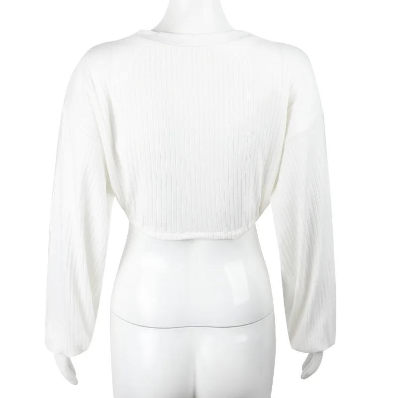 Women's Solid Color Loose and Thin Simple Sweatshirt Spring New Fashion All-match Short Drawstring Tie Round Neck White Hoodies