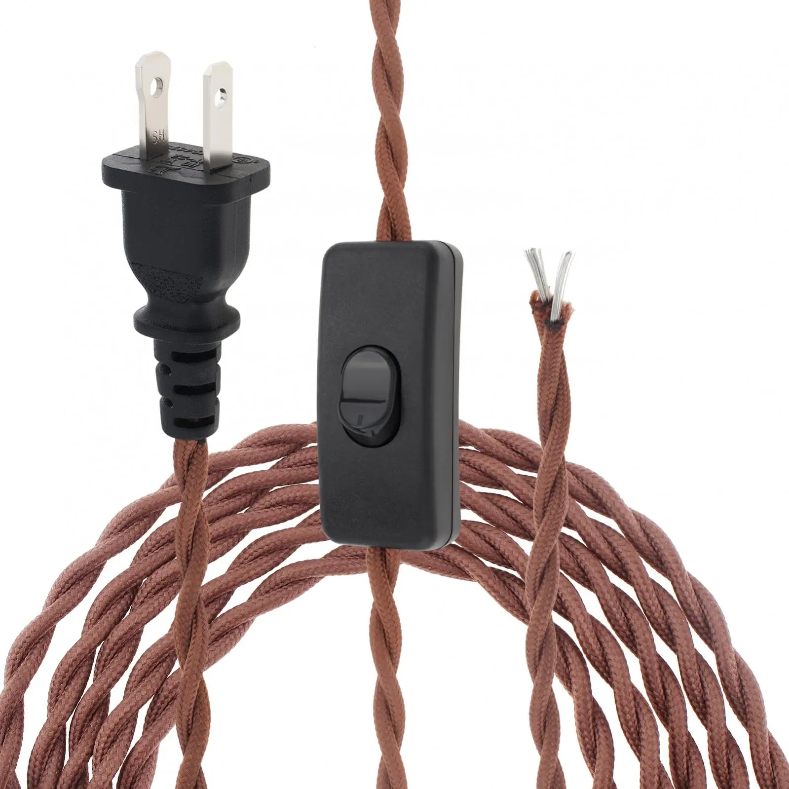 3.6M/12FT Twisted Cloth Covered Lamp Cord 18-Gauge Industrial Electrical Cord for Wiring with Button Switch