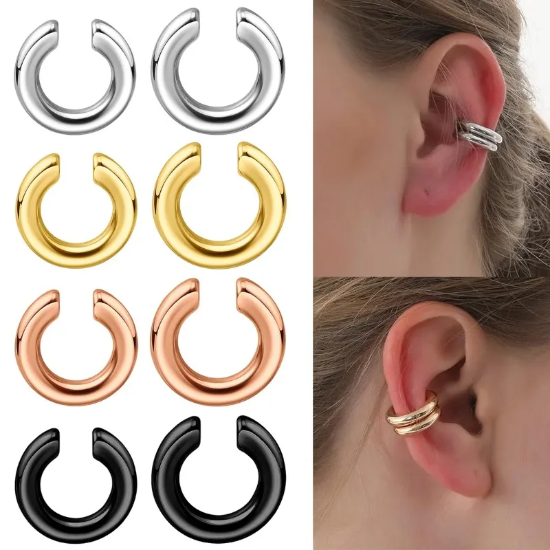 Punk No Piercing Gold Color Clip Earrings Chunky Ear Cuff Women Bold Statement Thick Cartilage Cuff Earrings Jewelry Gifts 1pair ear clip earrings clip earrings ear clip ear accessories