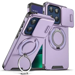 Heavy Duty Armor Magnetic Ring Holder Case with Slide Lens Protector for MotoG Stylus 5G 2025 (PURPLE)