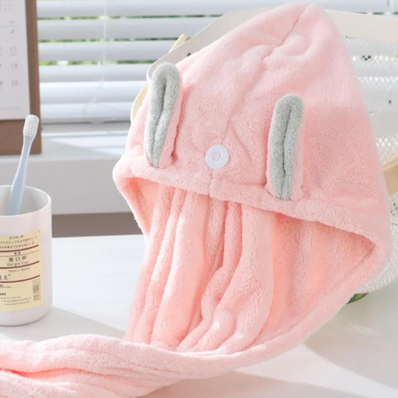 1pc Super Absorbent Microfiber Hair Towel for Women - Quick Dry Turban Cap with Button Closure for Curly, Long,