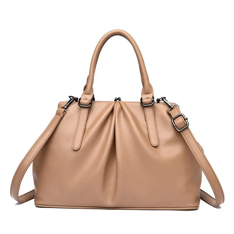 thumbnail image 1 of Bolso de mano con textura de cuero plisado para mujer, bandolera multifuncional, informal, sencilla, con forma de concha, nuevo, 2024, 1 of 5
