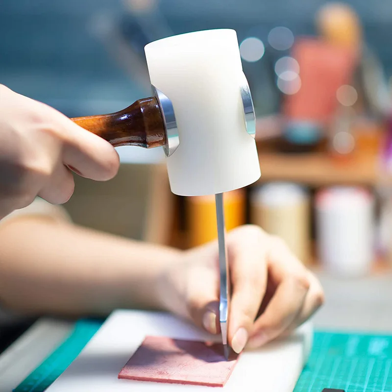 전문 나일론 가죽 조각 망치 나무 손잡이 망치 수제 Leathercraft 펀치 인쇄 손 타악기 도구