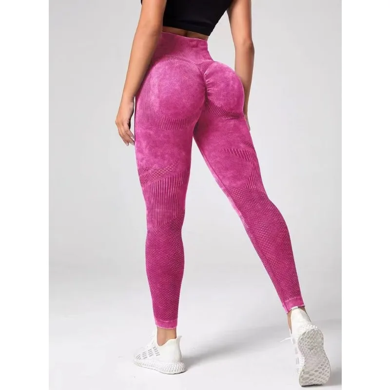 Hollow Out Leggings Women Seamless Slim Tights Frosted Water Washing Fitness Pants High Waist Hip Liftting Stretchy Yoga Pants 3