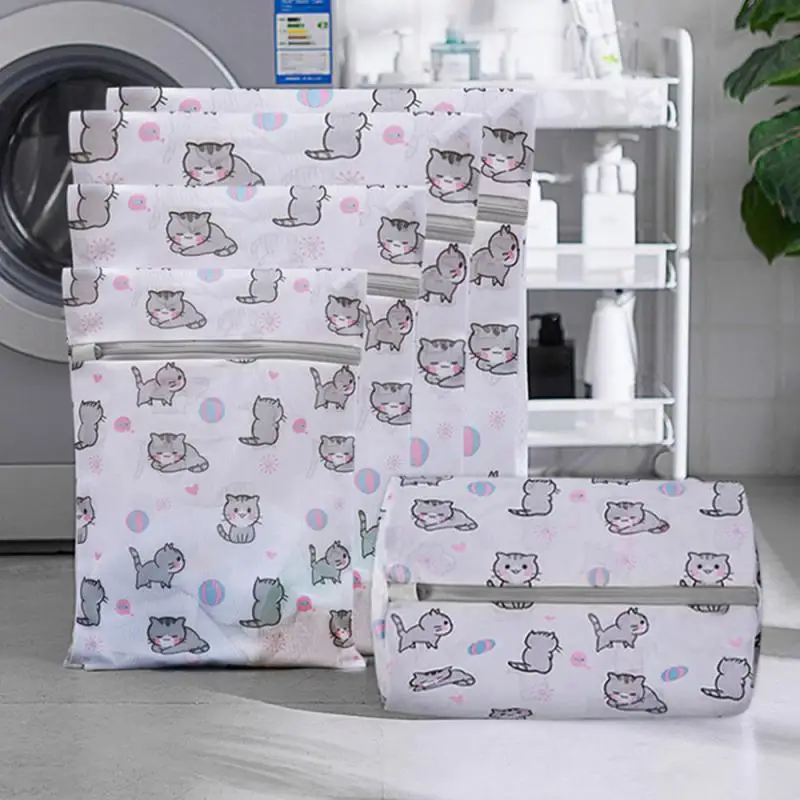 Laundry Bag Dirty Clothes Wash Mesh Bag Clothing Care Protection Washing Net Filter Bra Underware Cat Laundry Pouch With Zipper 2