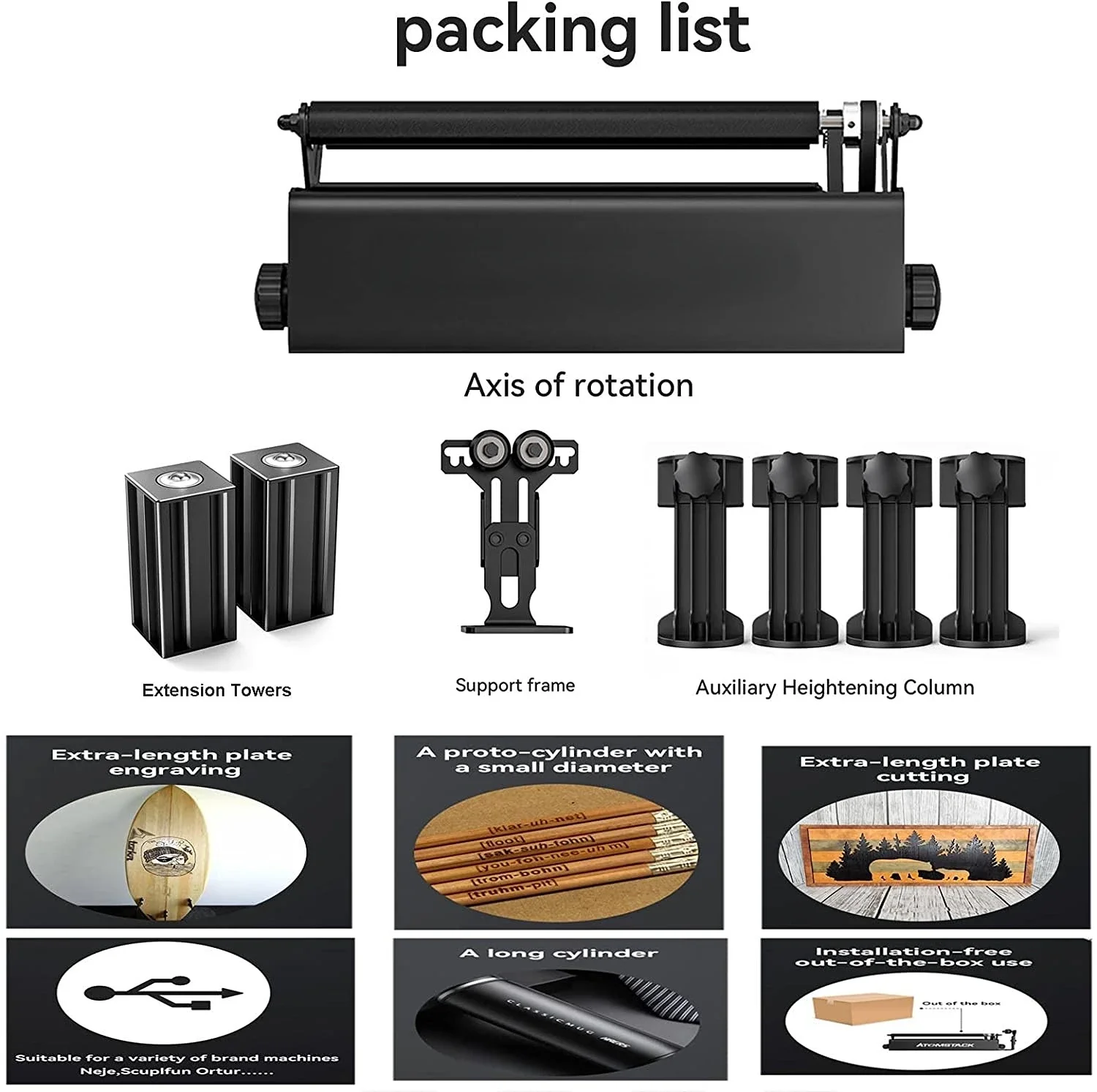 Upgraded Atomstack R3 Pro Rotary Roller Laser Engraving Machine Module With Separable Support Frame and Extension Towers