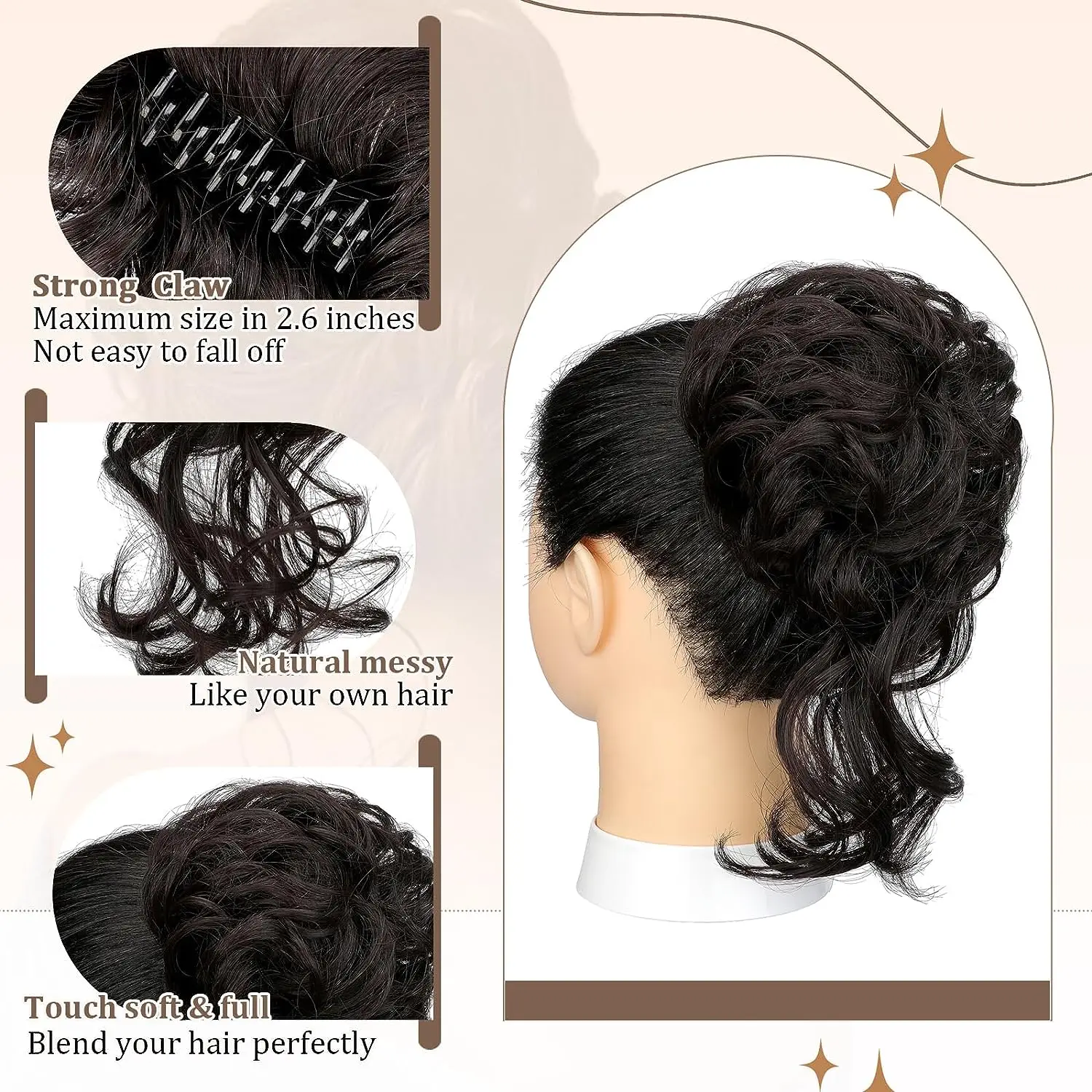 합성 곱슬 머리 롤빵 클로 Chignon 클립 헤어 롤빵 변태 가발 클립 헤어 익스텐션 Scrunchy Natural For Hairpiece Women