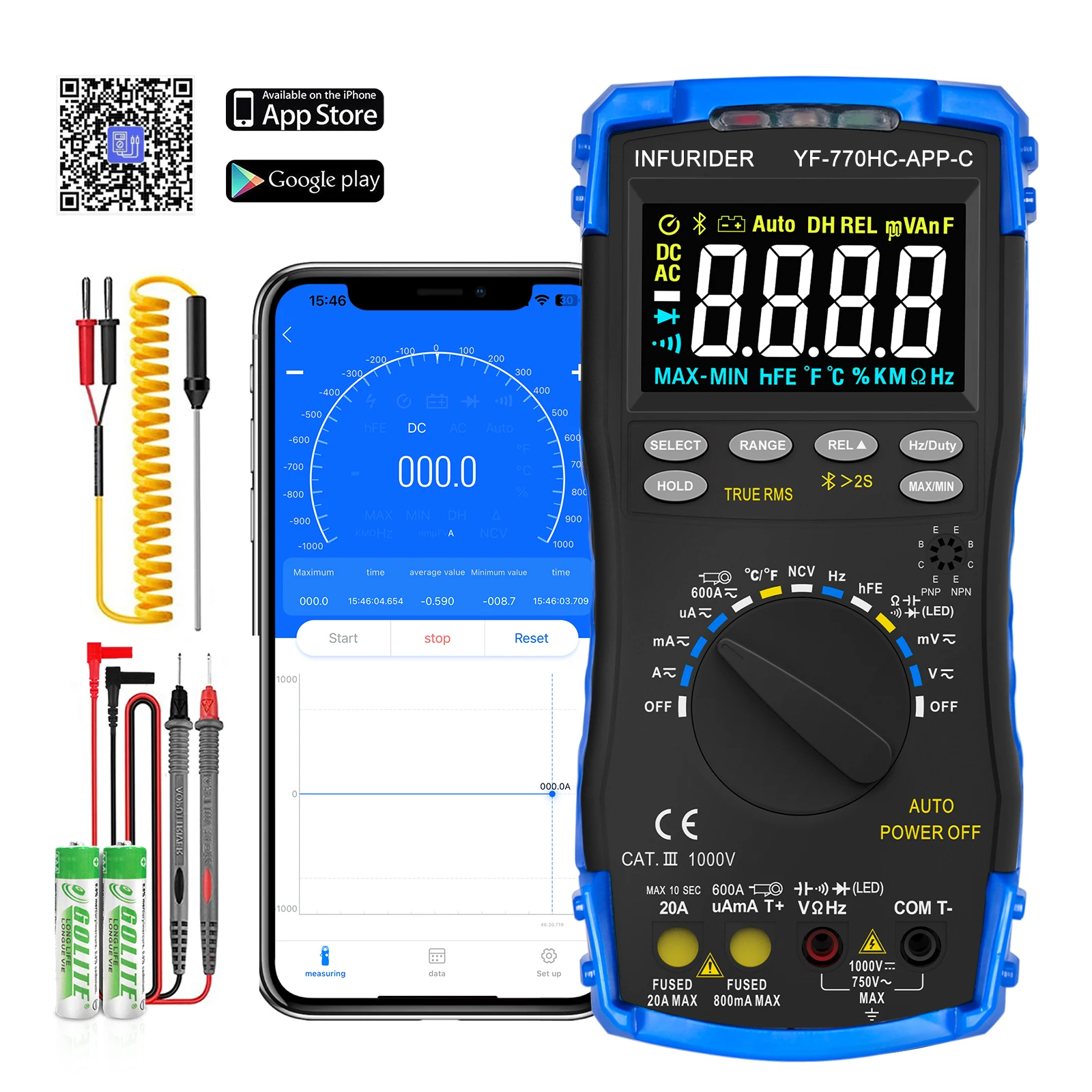 Digital Multimeter Multimeter Tester Digital Multimeter AC/DC Voltage Current Tester with Color LCD & Bluetooth Multifunctional Voltmeter Ammeter for Electricians