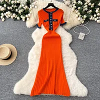 YuooMuoo Chic Fashion Sexy Packages Knitted Maxi Dress Spring Summer Vintage Denim Patchwork Long Sweater Dress Lady Vestidos