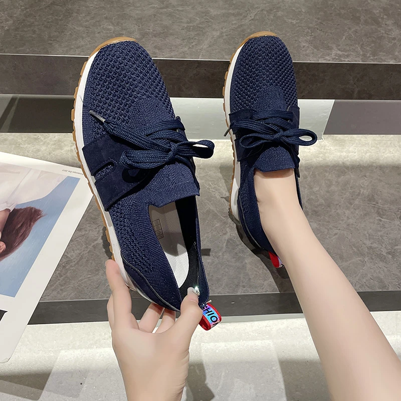 Brown Knit Breathable Sneakers Shoes Women Soft Sole Platform Flats Woman Plus Size 43 Non Slip Casual Shoes Zapatos De Mujer